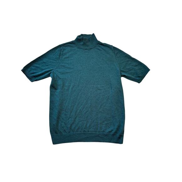 Eileen Fisher Mock neck, short sleeve sweater; 100% Merino Wool; Med; Green - Picture 1 of 9